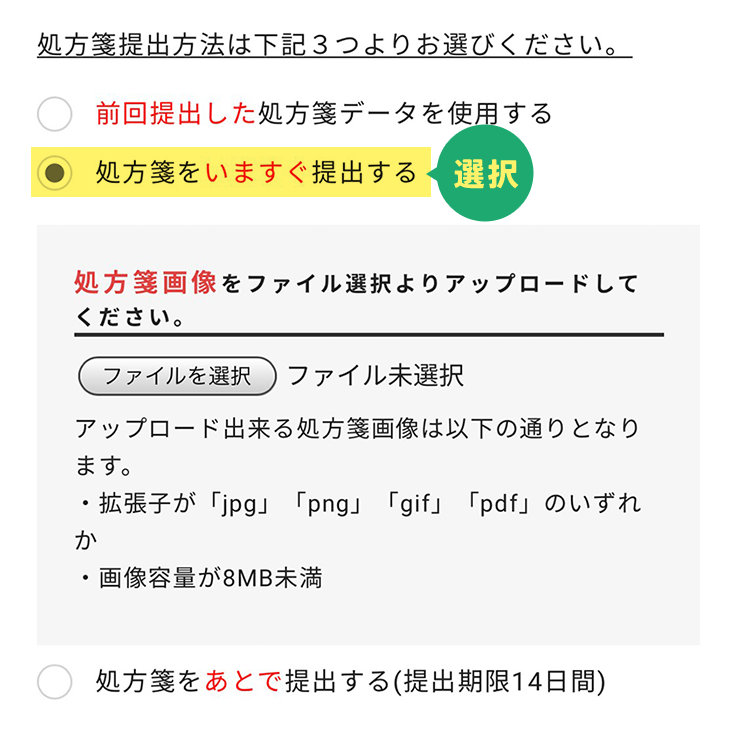 ↓注文手続き画面でこちらを選択して購入