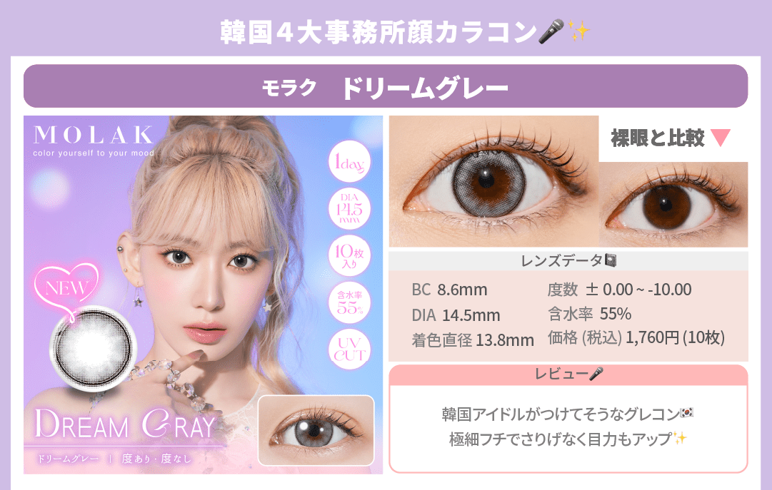 韓国風カラコン_スライド_モラク ワンデー ドリームグレー 10枚入り