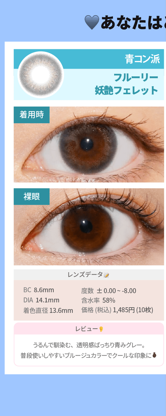 青コンVSグレーコン_スライド_フルーリー 妖艶フェレット（スモーキーアッシュブルー） 10枚入り