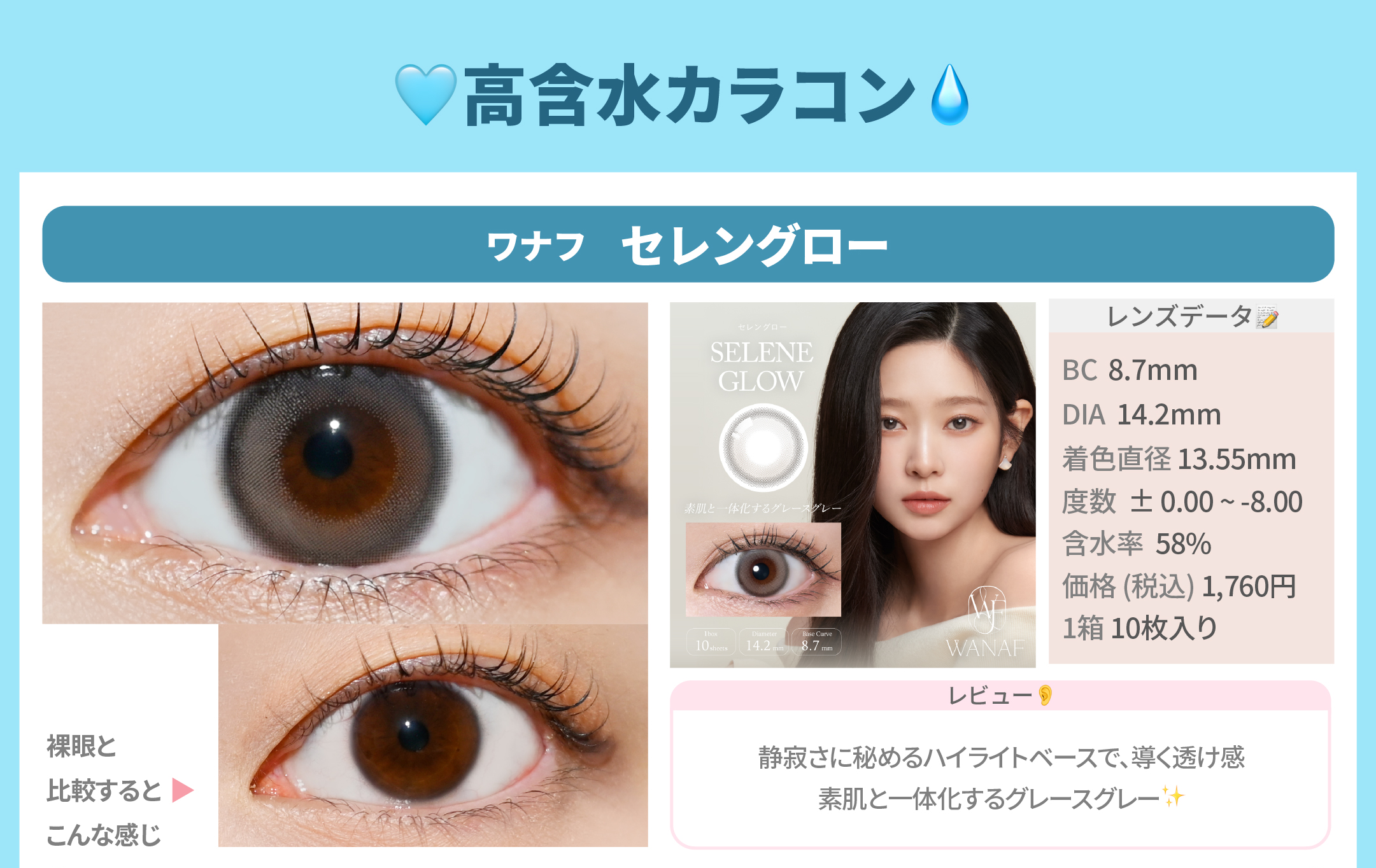 含水率別カラコン_スライド_ワナフ 1day セレングロー 10枚入り