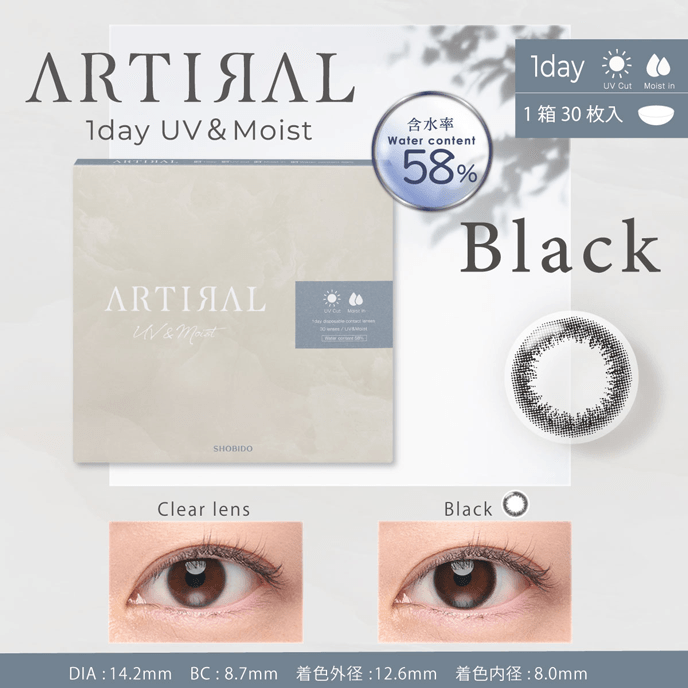 アーティラル ワンデー 58％ UV&MOIST ブラック 30枚入り（×2箱）