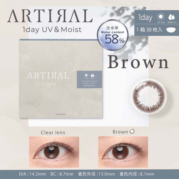 アーティラル ワンデー 58％ UV&MOIST ブラウン 30枚入り（×2箱）