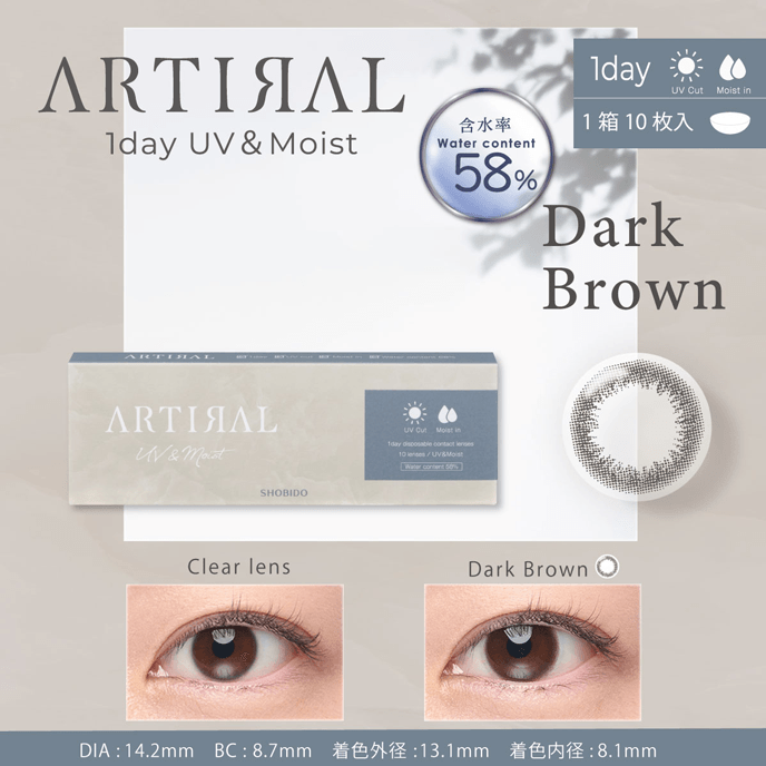 アーティラル ワンデー 58％ UV&MOIST ダークブラウン 10枚入り（×2箱）