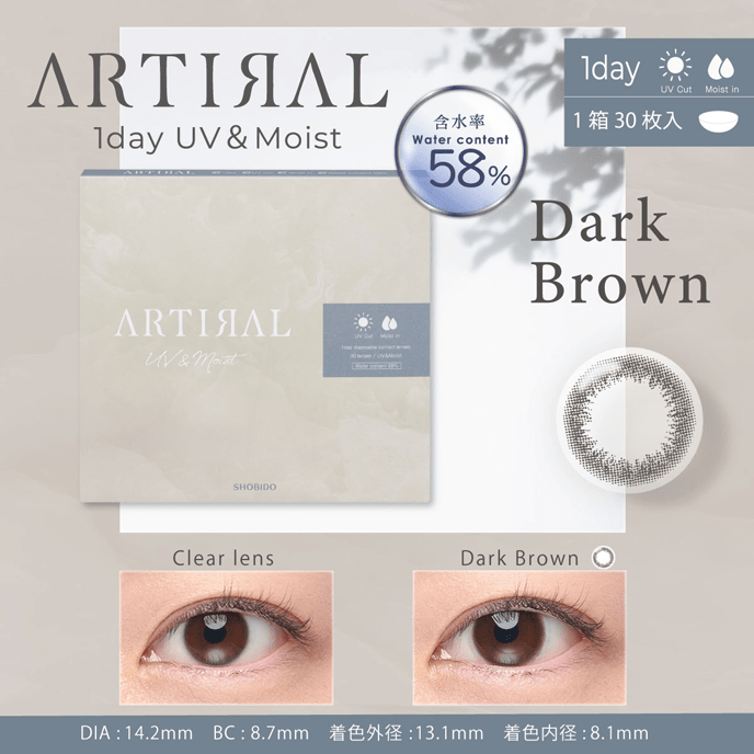 アーティラル ワンデー 58％ UV&MOIST ダークブラウン 30枚入り（×2箱）